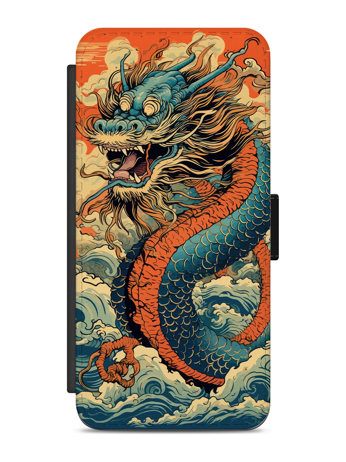 Orange Teal Dragon Fantasy Flip Wallet