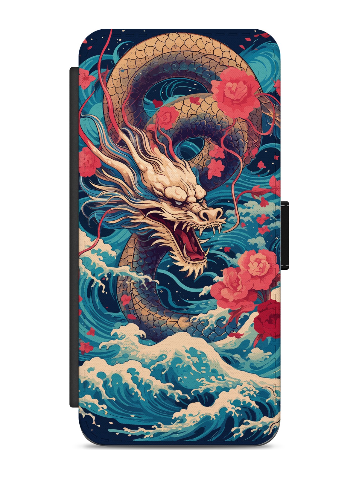 Dragon Wave Roses Fantasy Flip Wallet