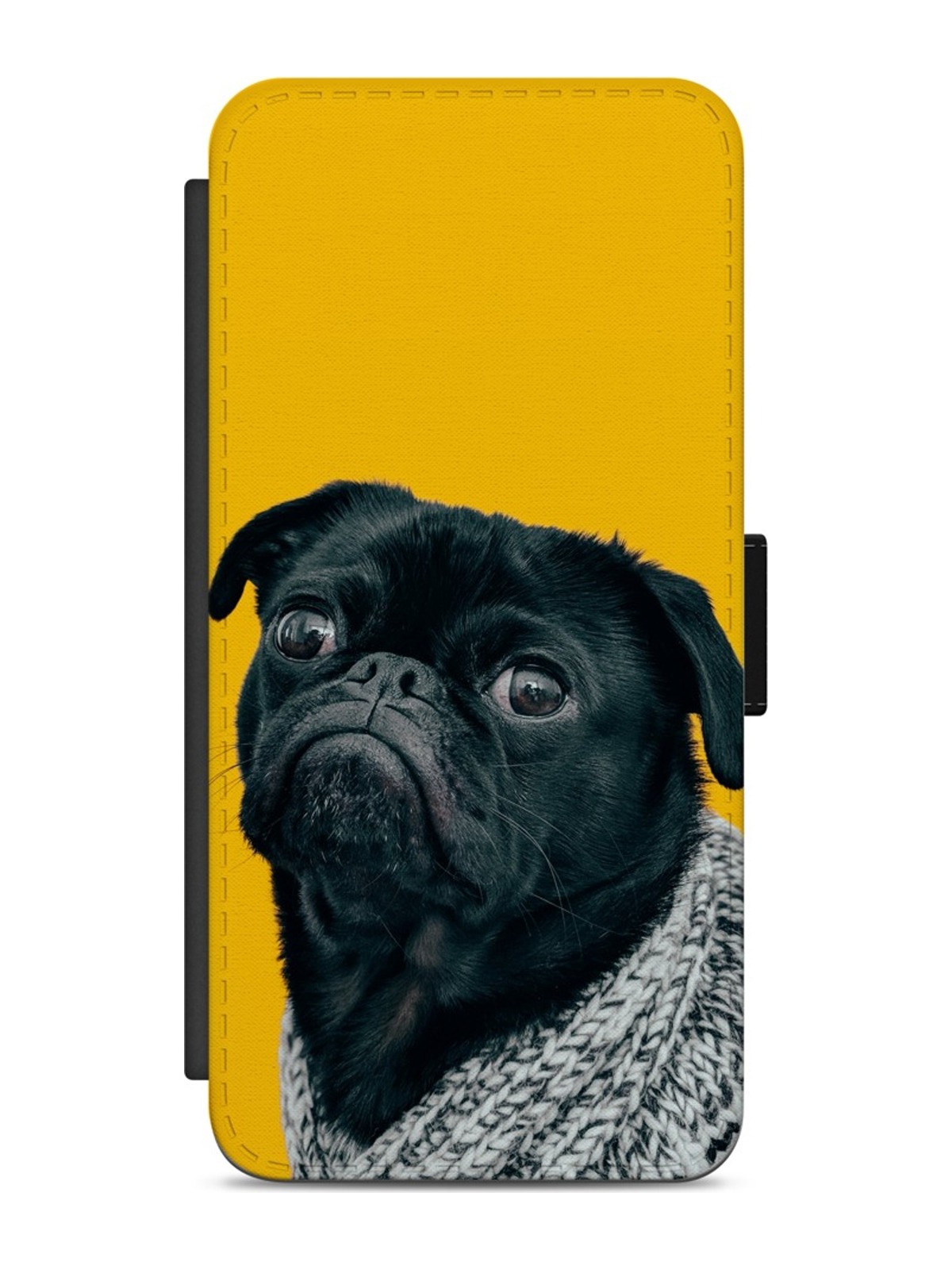 Black Pug on Yellow