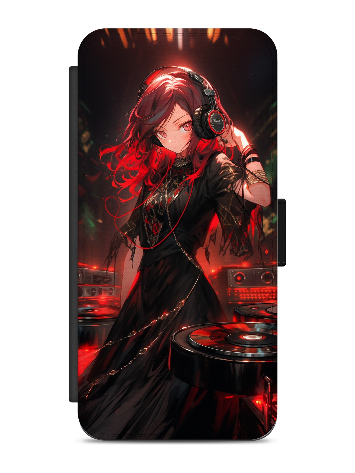 Red Anime DJ Music Flip Wallet
