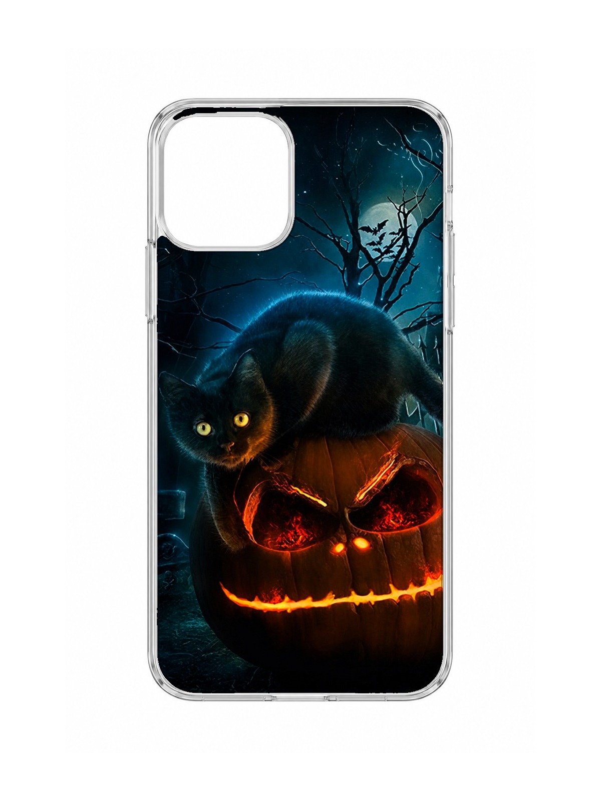 Midnight Black Cat & Fiery Pumpkin Halloween Night